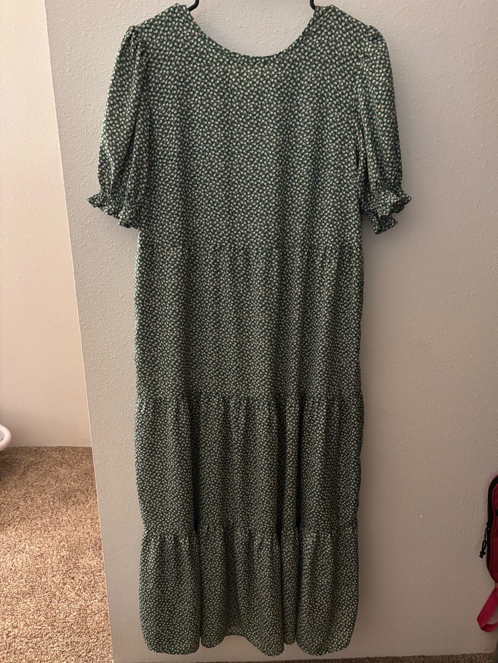 Green Floral Tiered Midi Dress